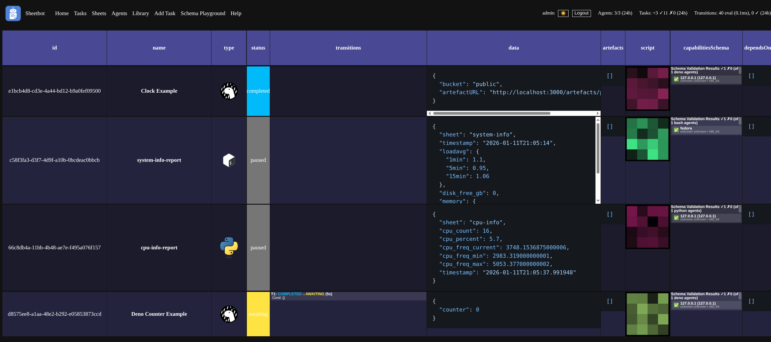 SheetBot screenshot - showcasing multiple runner types
